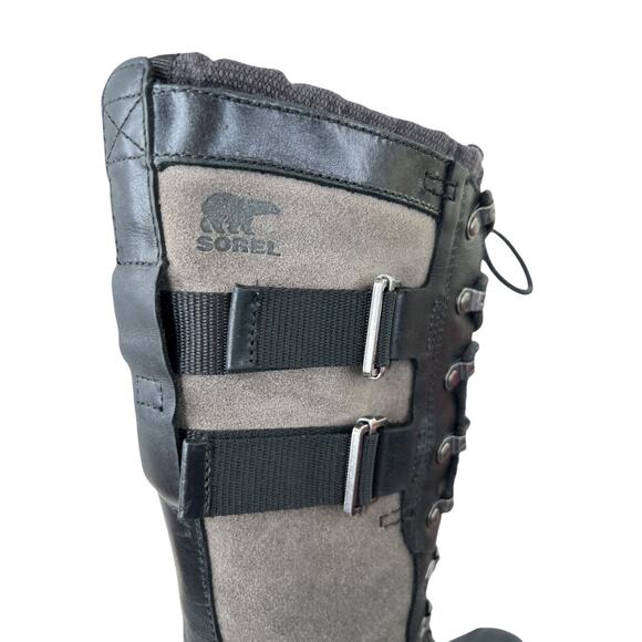 SOREL Joan of Arctic Wedge II Leather Suede Lace Up Winter Snow Boots Black 8.5 - Picture 3 of 16